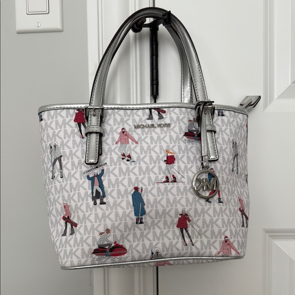 Michael Kors White and Silver Structured Tote